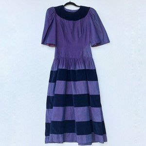 Vintage Lorch of Dallas Size 6 Dress Purple Western Denim Velvet Maxi Modest